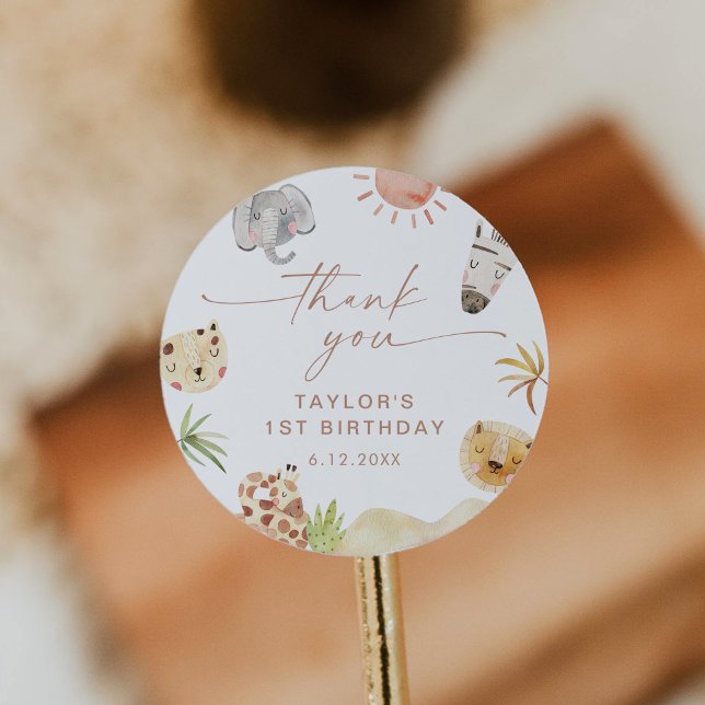 SAFARI Birthday Party Favour Classic Round Sticker (Creator Uploaded)