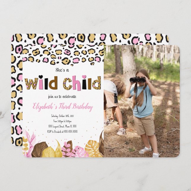 Safari Birthday Photo Invitation (Front/Back)