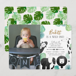 Safari Black and Green Photo Birthday Invite