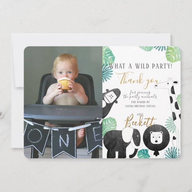 Safari Black and Green Photo Thank you card (Front)