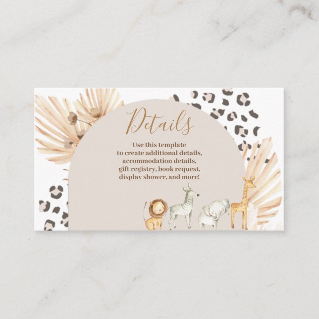 Safari Boho Animals Watercolor Details Enclosure Card (Front)