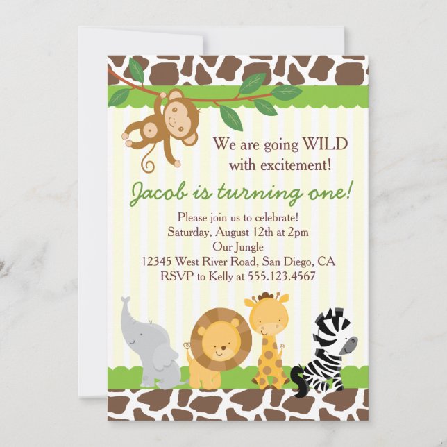 Safari Boy 1st Birthday Party Invitation (Front)