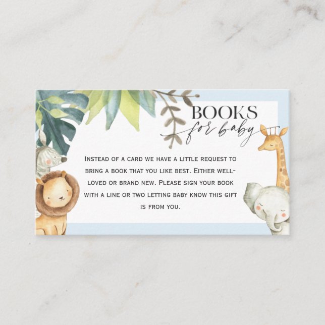 Safari boy Baby Shower books for baby insert card (Front)