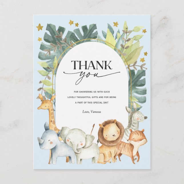 Safari boy baby shower thank you postcard (Front)