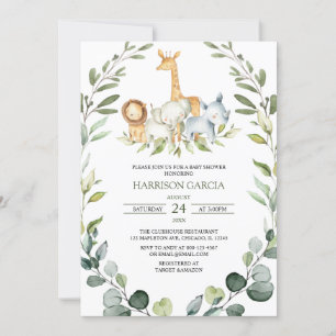 Safari Boy Jungle Animals Baby Shower Invitation