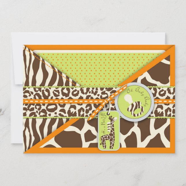 Safari Boy Orange Invitation Card 2 (Front)