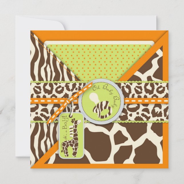 Safari Boy Orange Square Invitation (Front)