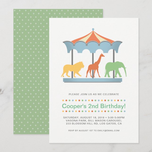 Safari Carousel Invitation d'anniversaire (Devant / Derrière)