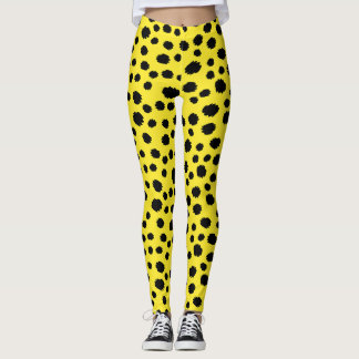 Safari Cat Leopard Skin Wild Pattern Black Yellow Leggings