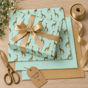 Safari Chic Giraffe Blue Jungle Wrapping Paper Sheet