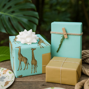 Safari Chic Giraffe Blue Jungle Wrapping Paper Sheet