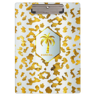 Safari Chic Luxe Gold & White Animal Print Clipboard