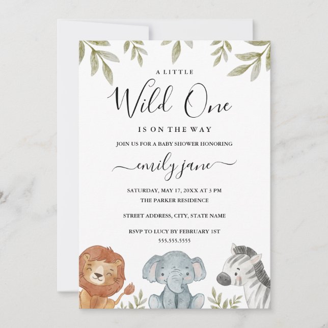 Safari Cute Animals Girl Boy Baby Shower  Invitation (Front)