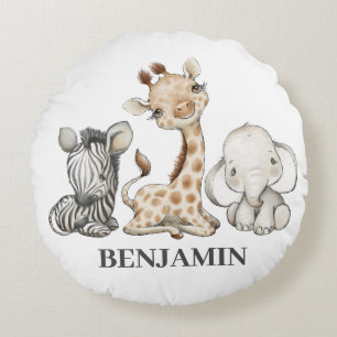 Safari Cute Animals Kids Round Pillow