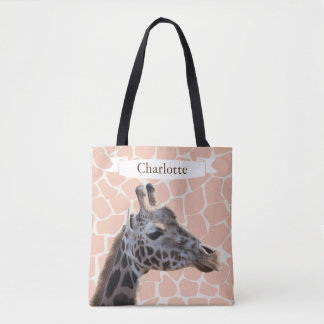 Safari Cute Giraffe & Name Tote Bag