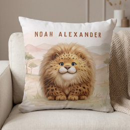 Safari Cute Zuberi The Fluffy Leopard Name Kids Throw Pillow