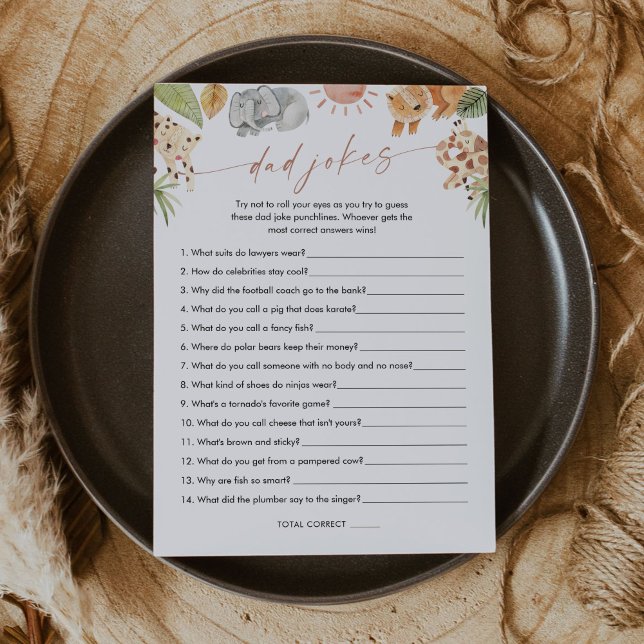 SAFARI Dad Jokes Baby Shower Game Card (Creator Uploaded)