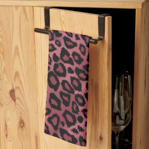 Safari Dark Dusty Rose Leopard Animal Print Kitchen Towel