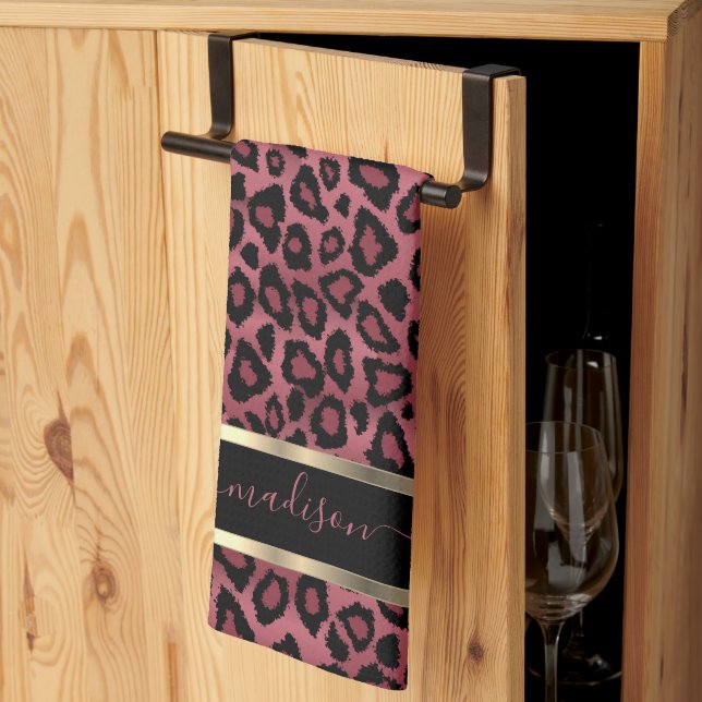 Safari Dark Dusty Rose Leopard - Customize Kitchen Towel (Thirds Fold)
