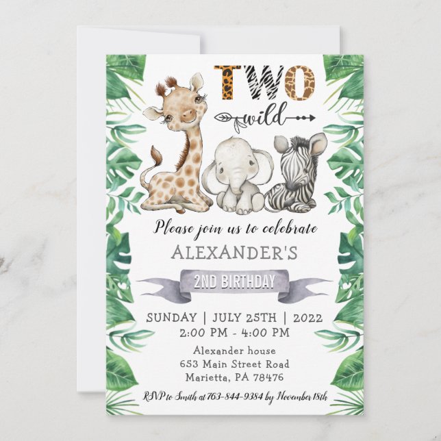 Safari Deux Wild 2e Anniversaire Fête Invitation (Devant)