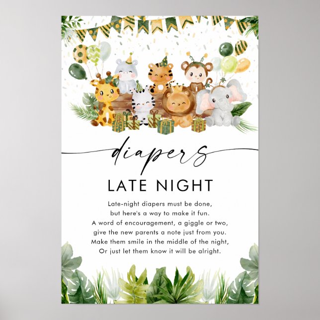 Safari Diapers Late Night Baby Shower Poster (Front)