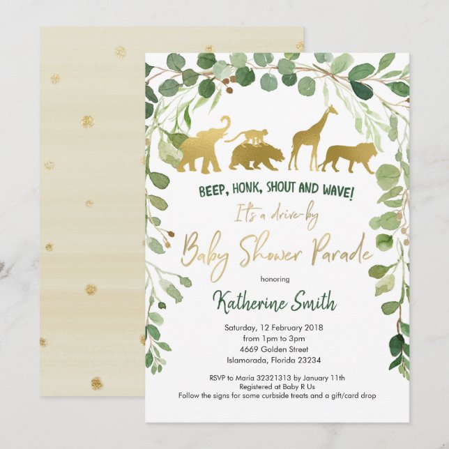 Safari Drive par Baby shower Parade Invitation (Devant / Derrière)