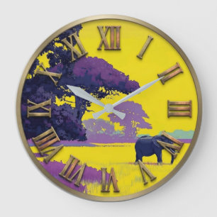 Safari Elephant African Landscape Artistic Timepie Large Clock
