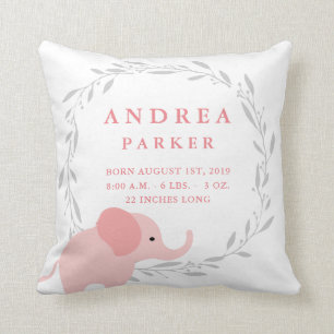 Safari Elephant Birth Announcement Stats Pillow