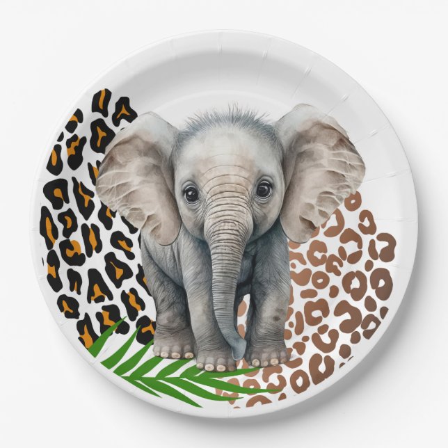 Safari Elephant Birthday Wild One Two Wild Party Paper Plate (Front)