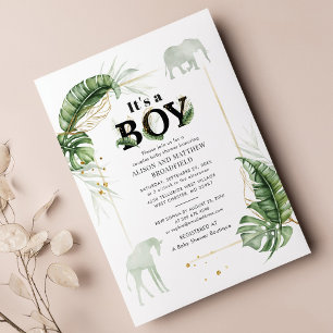 Safari Elephant Giraffe Baby Shower Invitation