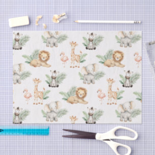 Safari Elephant Giraffe Zebra Flamingo Lion Animal Tissue Paper
