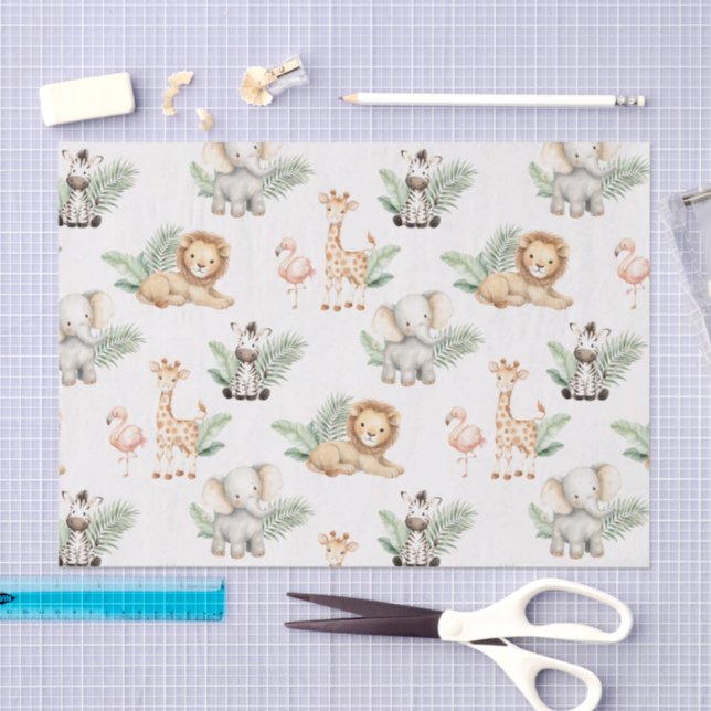 Safari Elephant Giraffe Zebra Flamingo Lion Animal Tissue Paper (Craft)