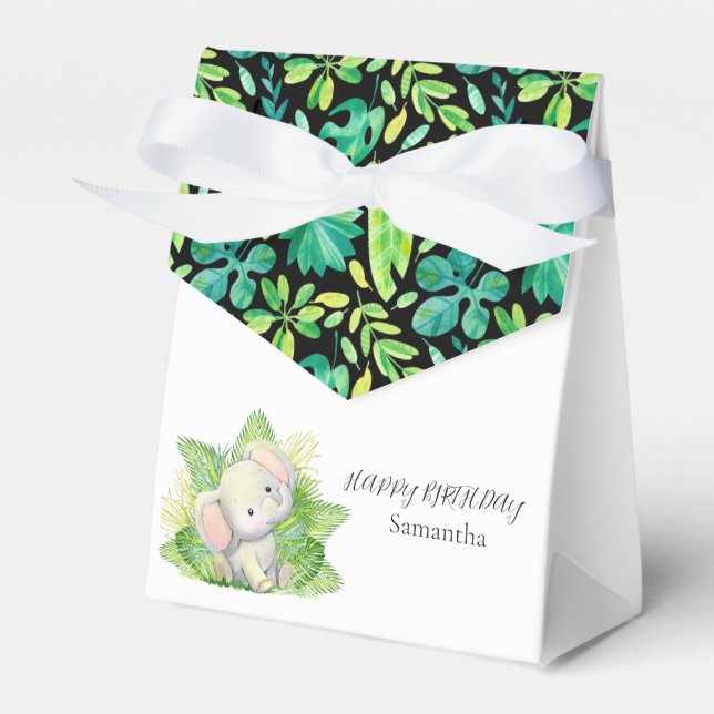 Safari elephant Happy Birthday Favour Box (Front Side)