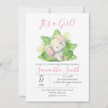 Safari Elephant pink invitation