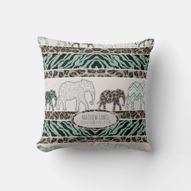 Safari Elephants Baby Boy Nursery Leopard Zebra Throw Pillow (Front)