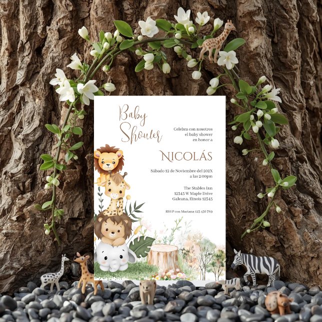 Safari Espagnol Baby shower Invitation garçon (Créateur téléchargé)