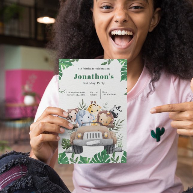 Safari esthétique vert Animaux Invitation d'annive (Créateur téléchargé)