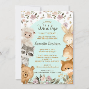 Safari Farm Animal Bear Fox Rabbit Raccoon blue Invitation