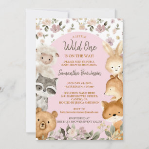 Safari Farm Animal Bear Fox Rabbit Raccoon pink Invitation