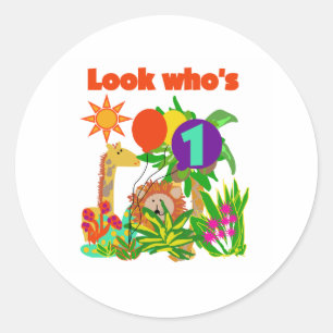 Safari First Birthday Classic Round Sticker