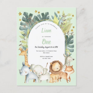 Safari first birthday invitation animals theme