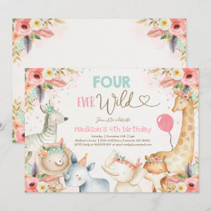 Safari Four Ever Wild Birthday Invitation Boho