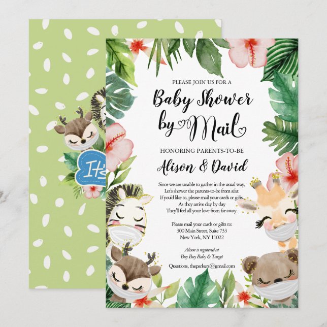 Safari Friends | BOY Baby Shower By Mail Invitation (Front/Back)