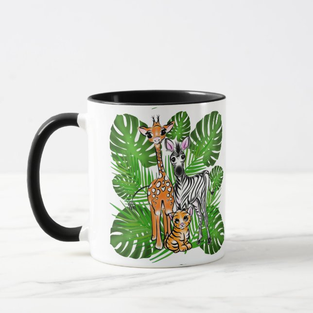 Safari friends- Giraffe, Zebra, Tiger, jungle Mug (Left)
