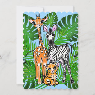 Safari friends, giraffe, zebra, tiger, palm leaves