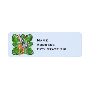 Safari friends, giraffe, zebra, tiger, palm leaves