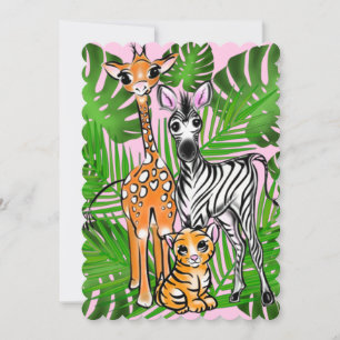 Safari friends, giraffe, zebra, tiger, palm leaves