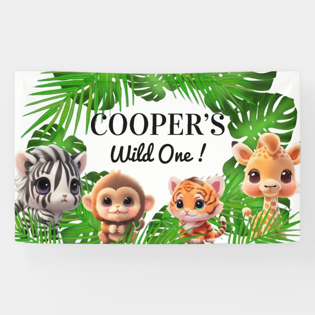 Safari friends tiger giraffe zebra monkey elephant banner (Horizontal)