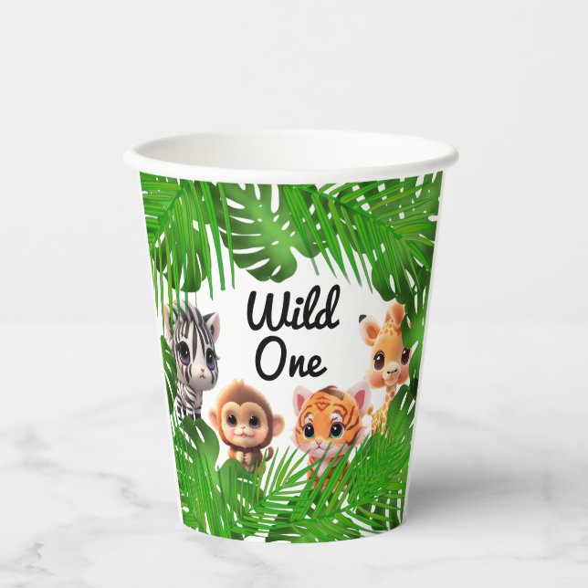 Safari friends tiger giraffe zebra monkey elephant paper cups (Front)