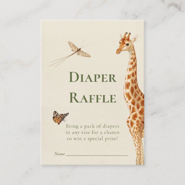 Safari Gender Neutral Diaper Raffle Baby Shower Enclosure Card (Front)